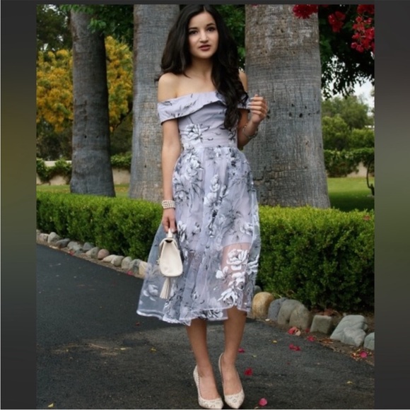 WEDDING GUEST OR BRIDESMAID FLORAL OFF SHOULDER  FIT & FLARE DRESS SZ 6 - Picture 6 of 12